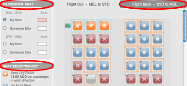 Jetstar seat chooser with visual grammar highlighted